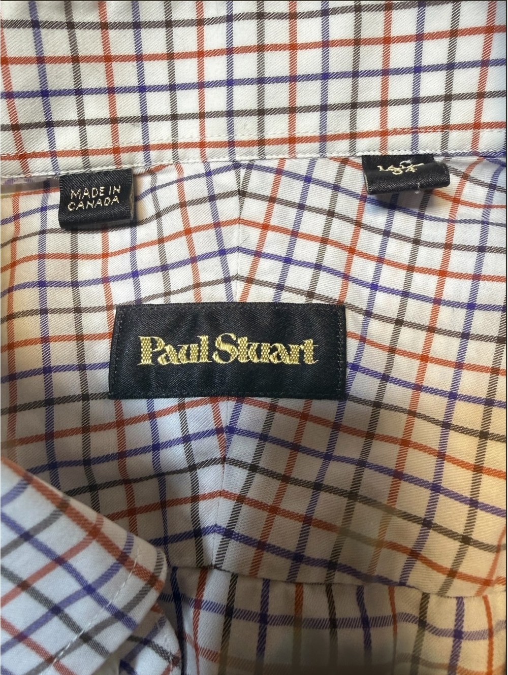 Paul Stuart Men's Dress Shirt Checked 100% Cotton Sz 16.5 -34